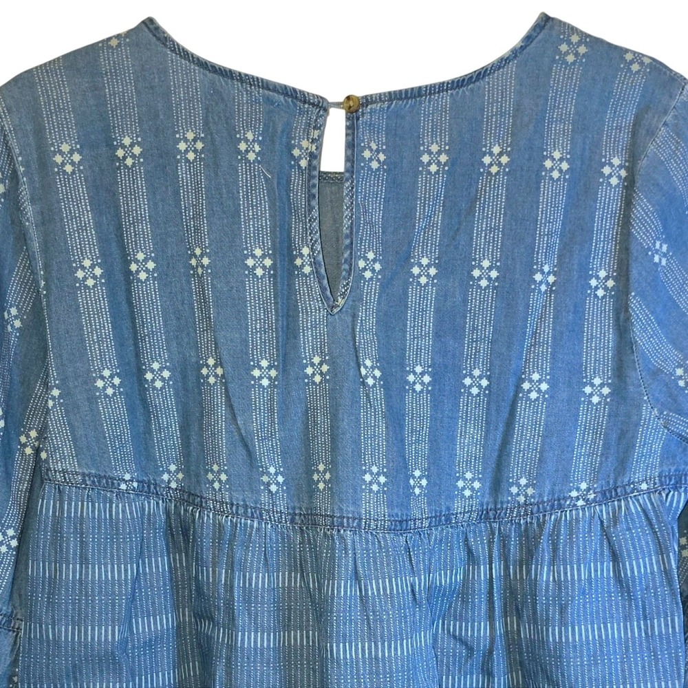 Francescas Harper Chambray‎ Pullover 3/4 Sleeve Blouse Sz Large Blue - Picture 3 of 9
